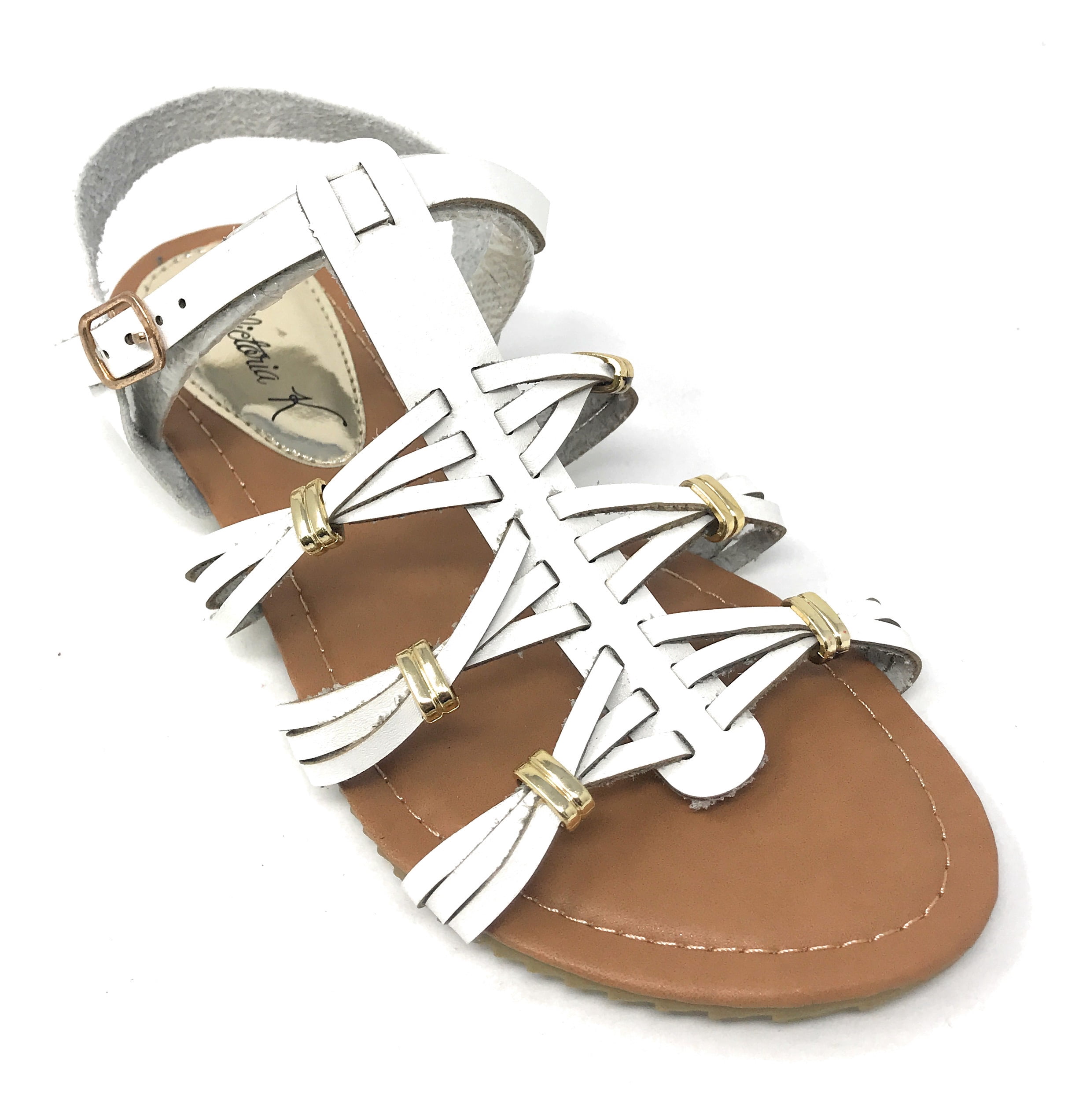 Victoria K Women's Gladiator Multi Braid With Gold Trim Sandals