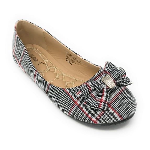 Victoria K Women's Glen Plaid Matching Bow With Rhinestone Ballerina Flats