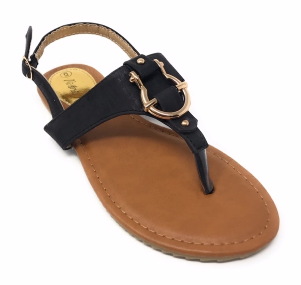 Victoria K Women's Gold Buckle Metallic Sandals