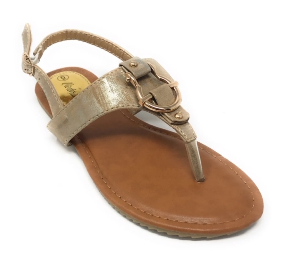 Victoria K Women's Gold Buckle Metallic Sandals