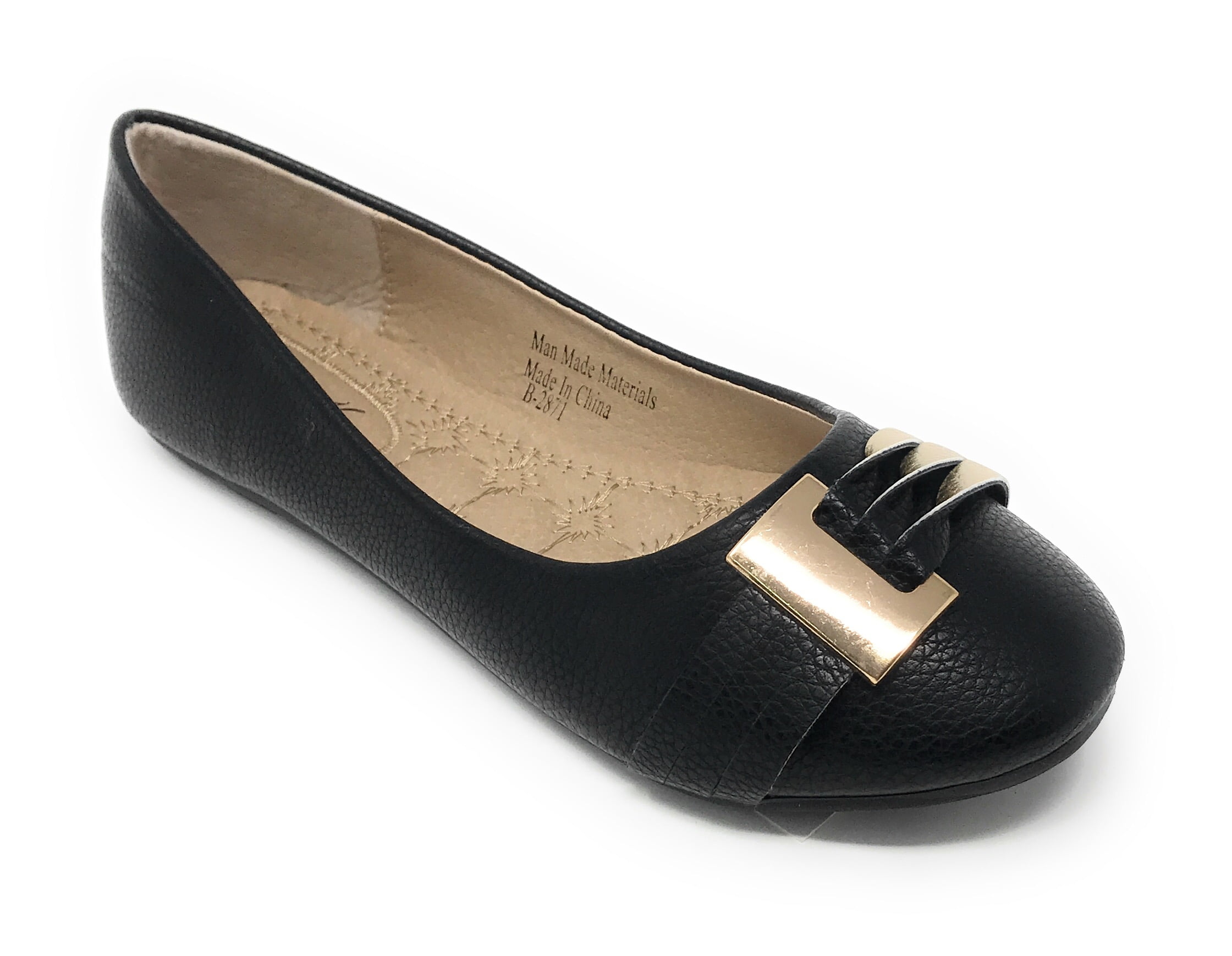 Victoria K Women's Gold Buckle With Two Tone Straps Ballerina Flats