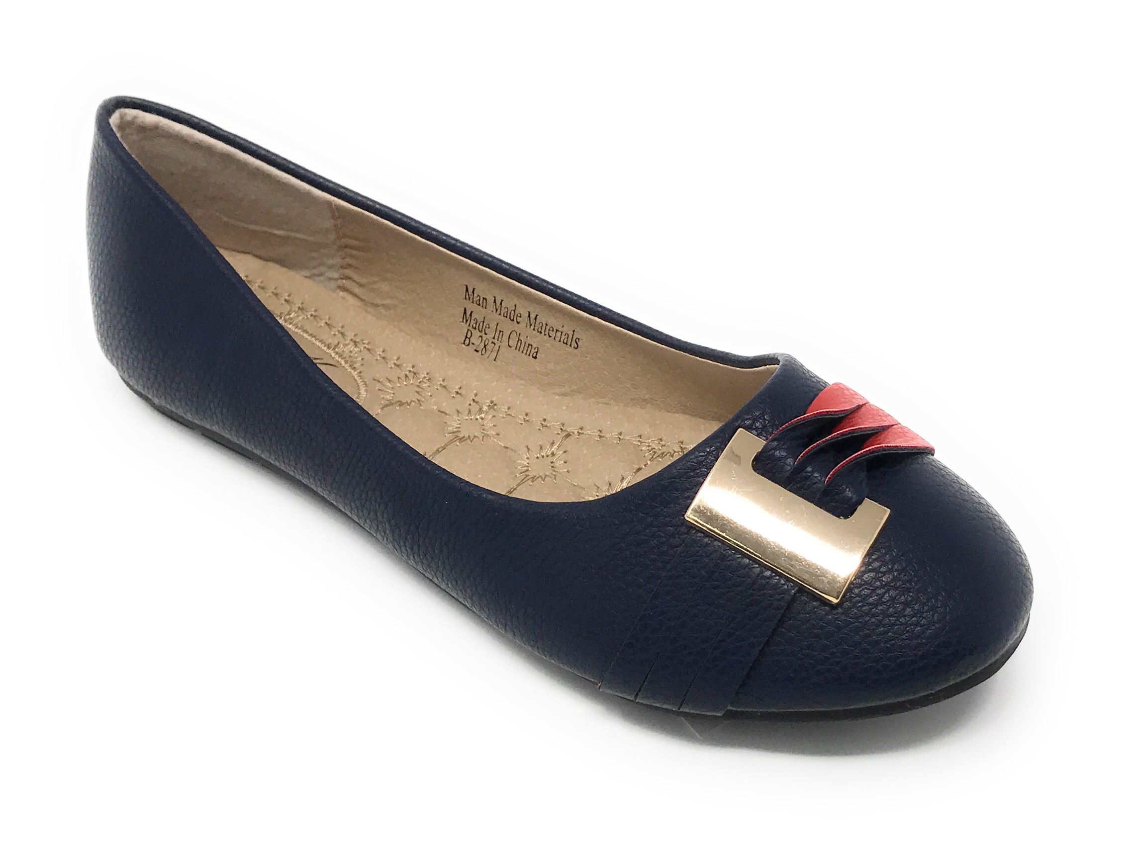 Victoria K Women's Gold Buckle With Two Tone Straps Ballerina Flats