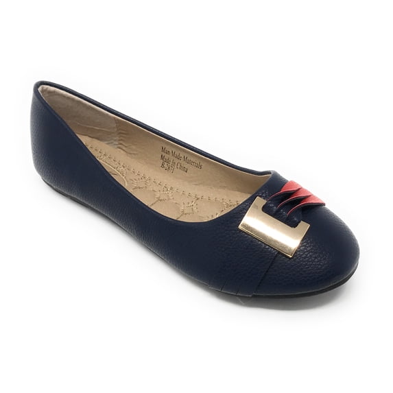 Victoria K Women's Gold Buckle With Two Tone Straps Ballerina Flats