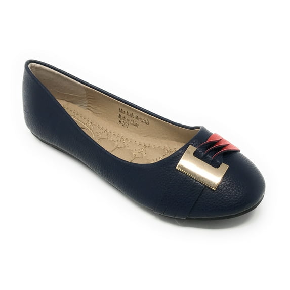 Victoria K Women's Gold Buckle With Two Tone Straps Ballerina Flats