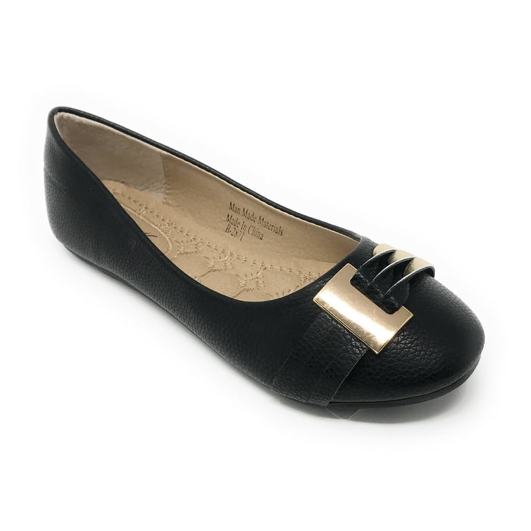 Black flats hot sale with gold buckle