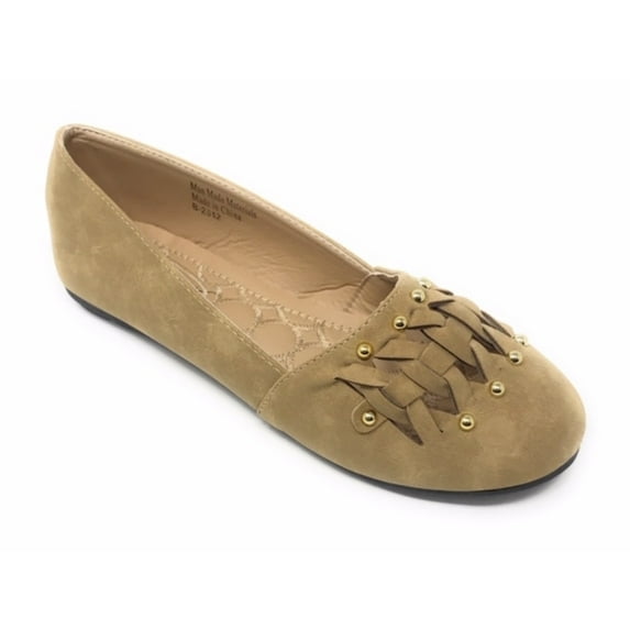 Victoria K Women's Gold Studs With Braid Ballerina Flats