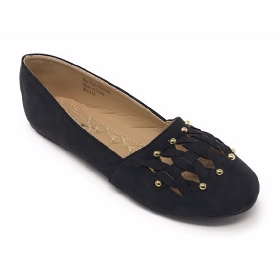Victoria K Women's Gold Studs With Braid Ballerina Flats