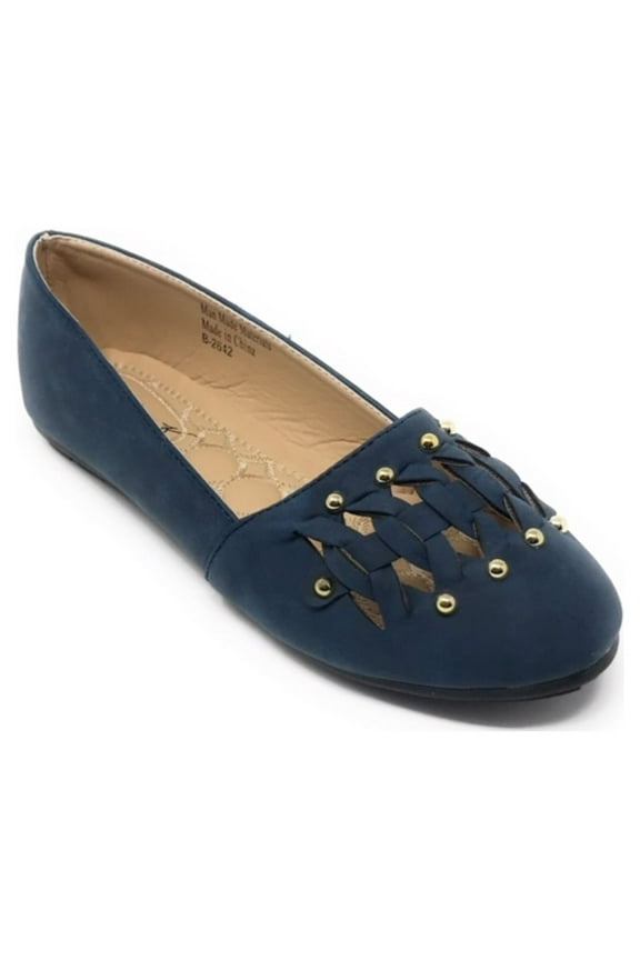 Women's Gold Studs With Braid Ballerina Flats