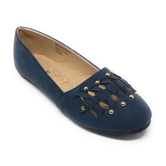 Victoria K Women's Gold Studs With Braid Ballerina Flats