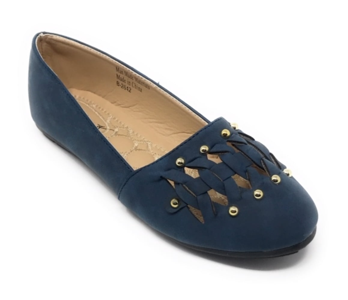 Victoria K Women's Gold Studs With Braid Ballerina Flats