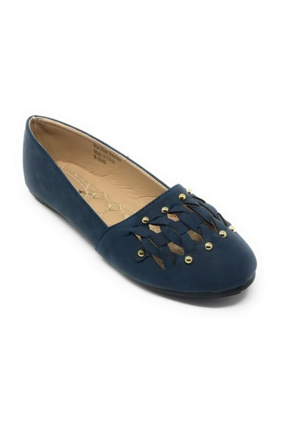 Women's Gold Studs With Braid Ballerina Flats