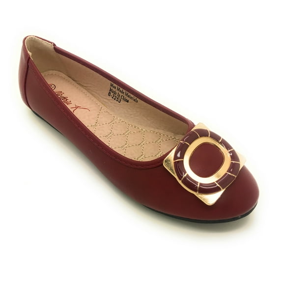 Women’s Ballerina Flats with Gold Buckle Accent – Round Toe Slip-On Dress Shoes – Comfortable Casual Everyday Flats for Work, Office, Travel, or Evening Wear