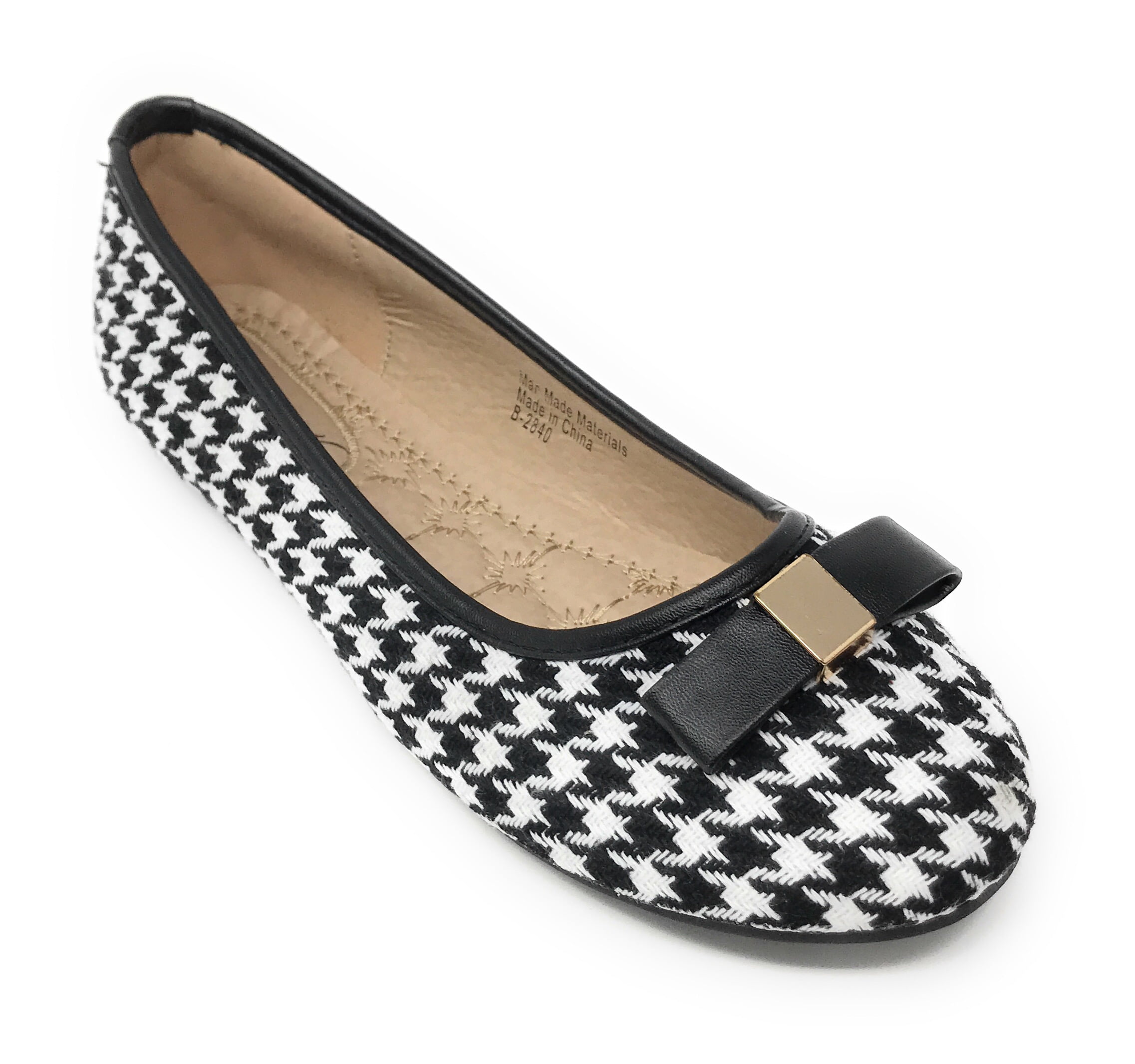 Victoria K Women's Houndstooth Print Gold Emblem Solid Color Bow Ballerina Flats