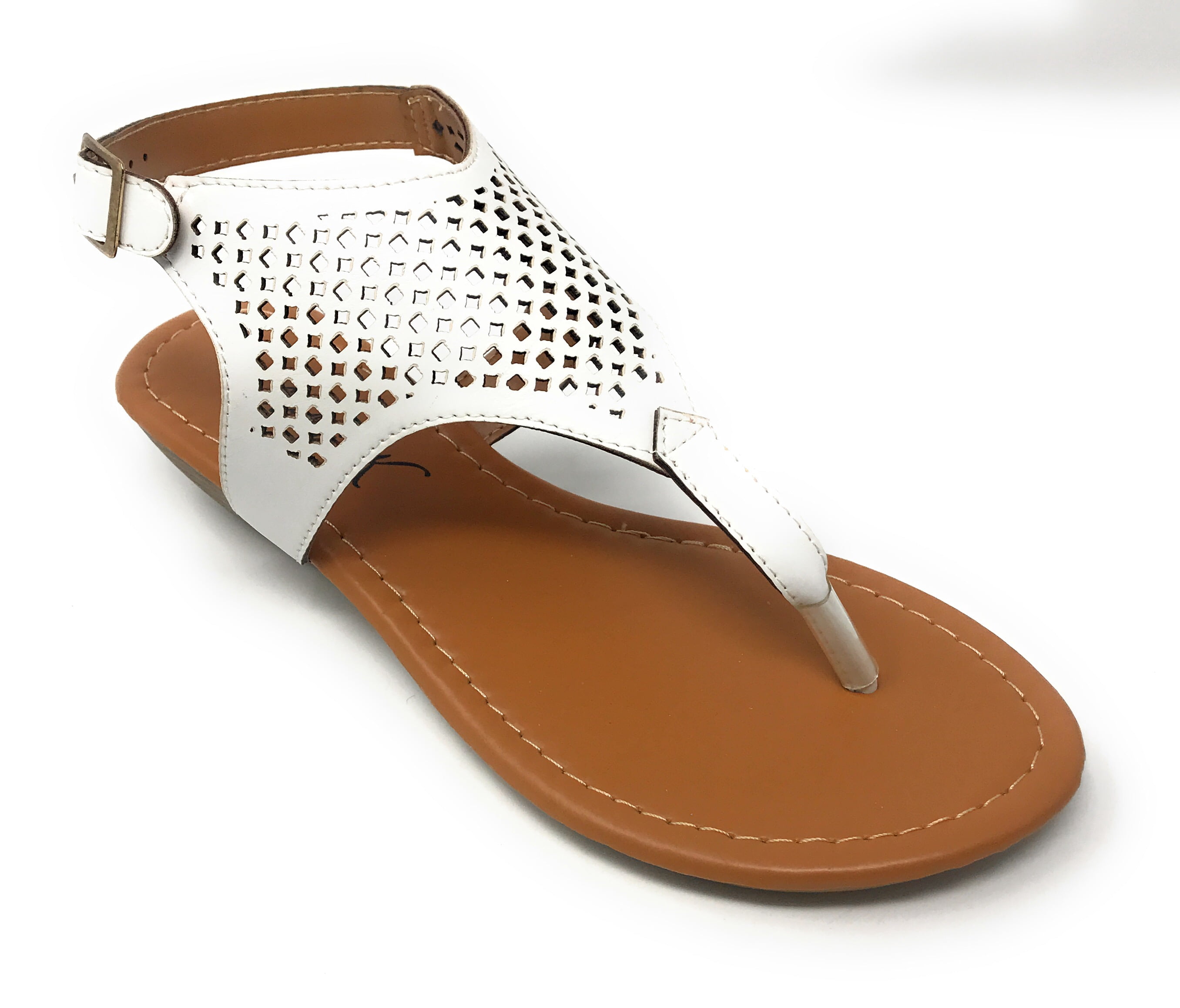 Victoria K Women's Laser Cut Out Pattern with Studded and Side Strap Wedge Sandals