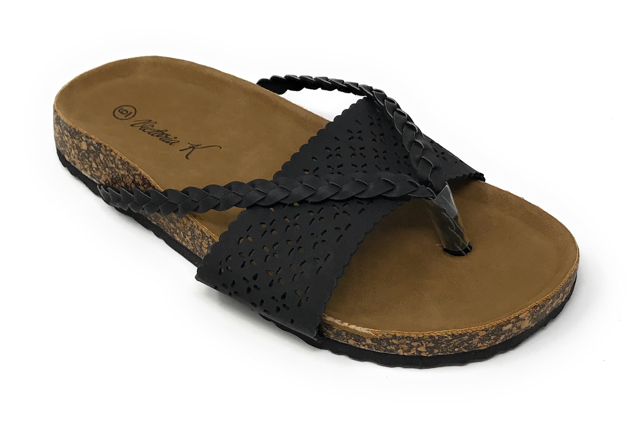 Victoria K Women's Laser Cut Out With Braided Thong Cork Sandals