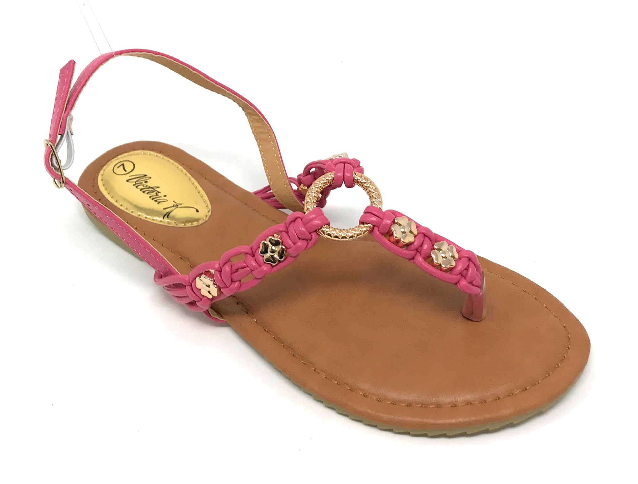 Victoria K Women's Multi Knots With Metallic Beads and Gold Centered Ring Sandals