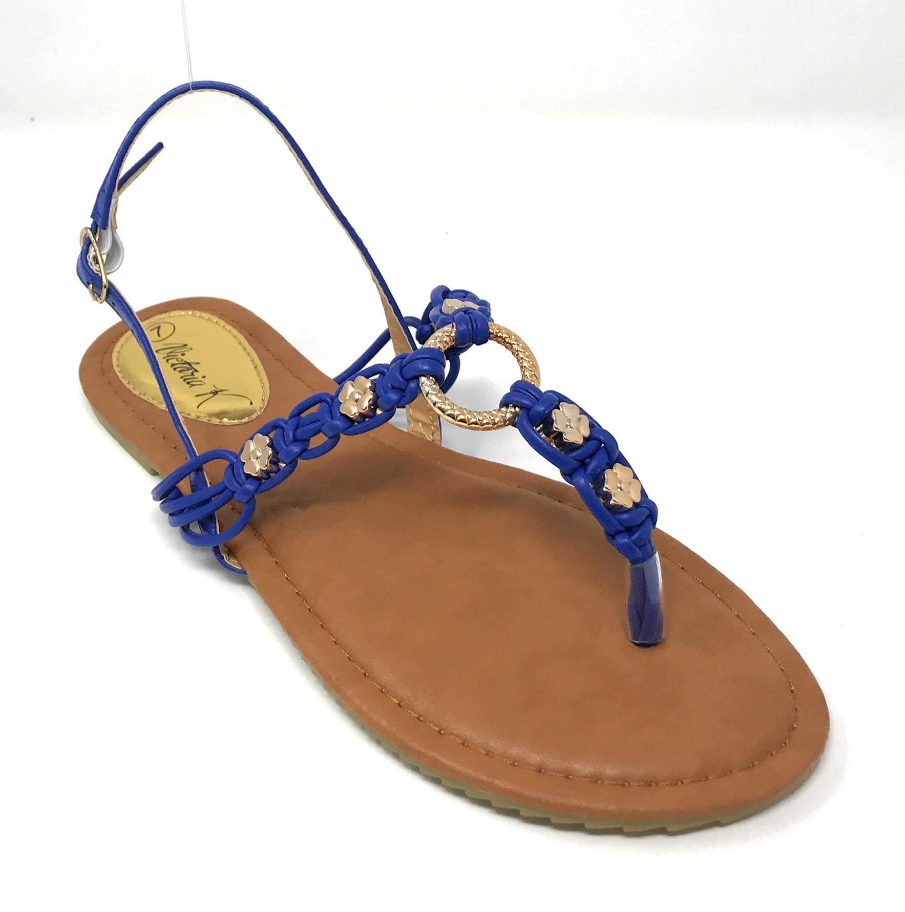 Victoria K Women's Multi Knots With Metallic Beads and Gold Centered Ring Sandals