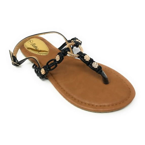 Victoria K Women's Multi Knots With Metallic Beads and Gold Centered Ring Sandals