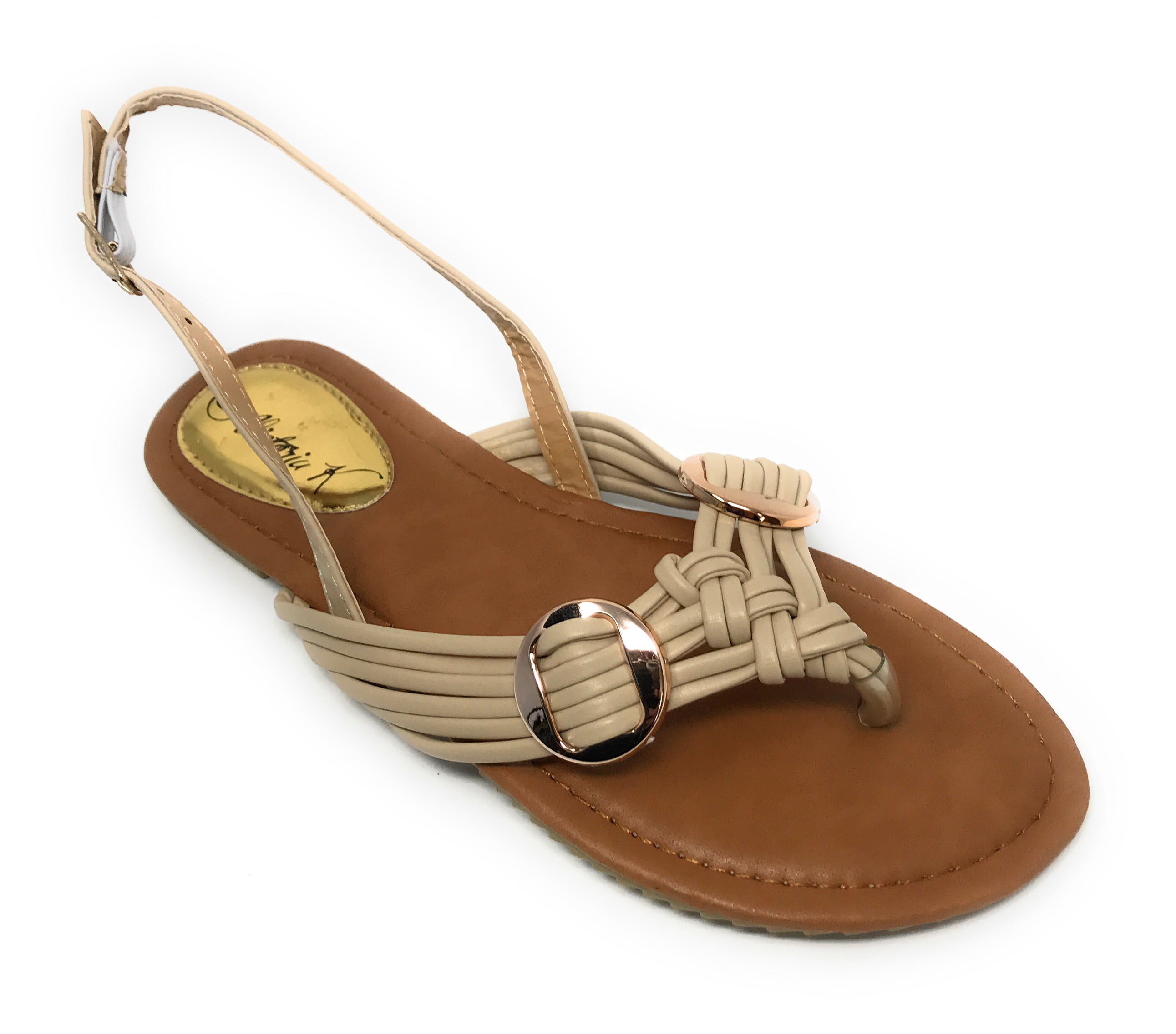 Victoria K Women's Multi Straps With Gold Side Buckles Sandals