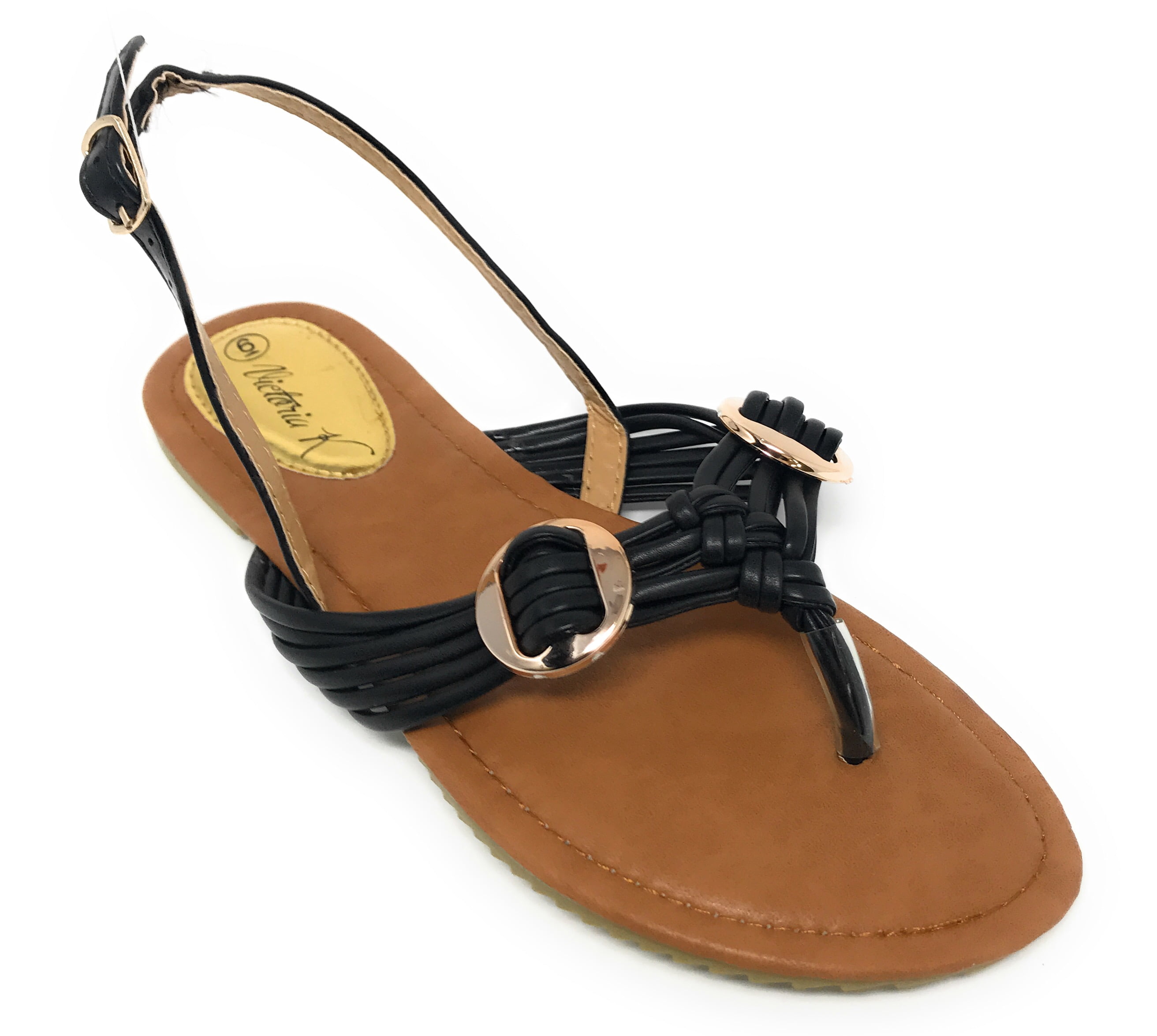 Victoria K Women's Multi Straps With Gold Side Buckles Sandals