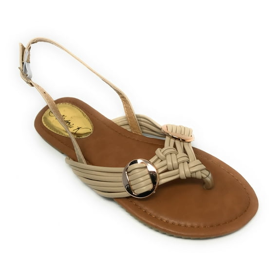 Victoria K Women's Multi Straps With Gold Side Buckles Sandals