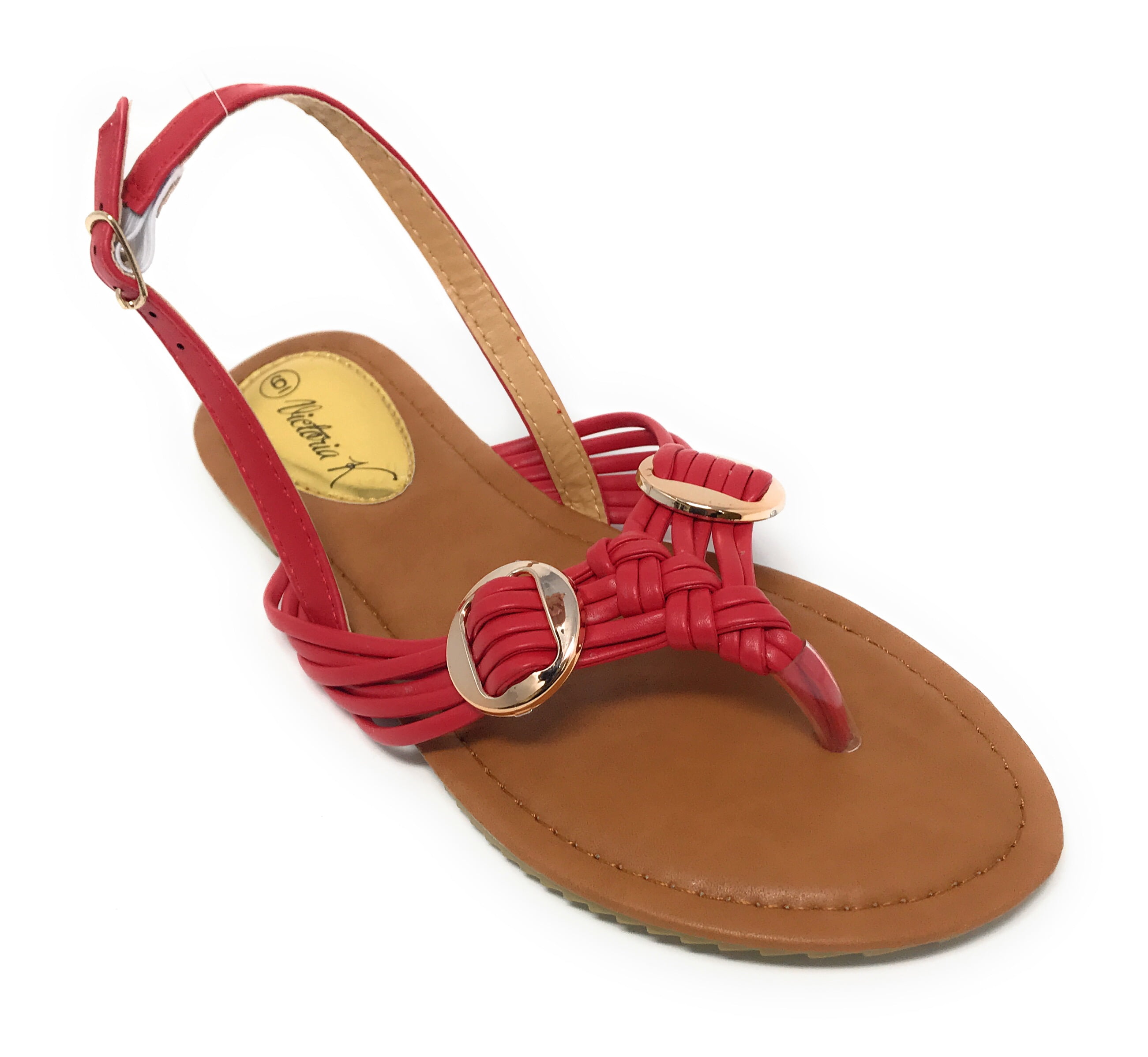 Victoria K Women's Multi Straps With Gold Side Buckles Sandals