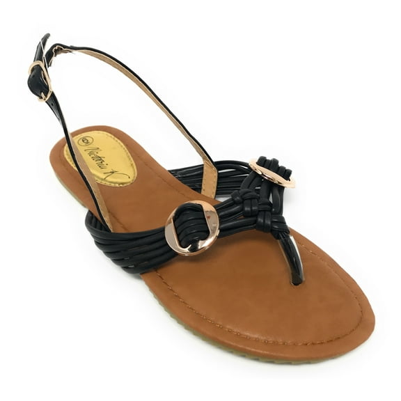 Victoria K Women's Multi Straps With Gold Side Buckles Sandals