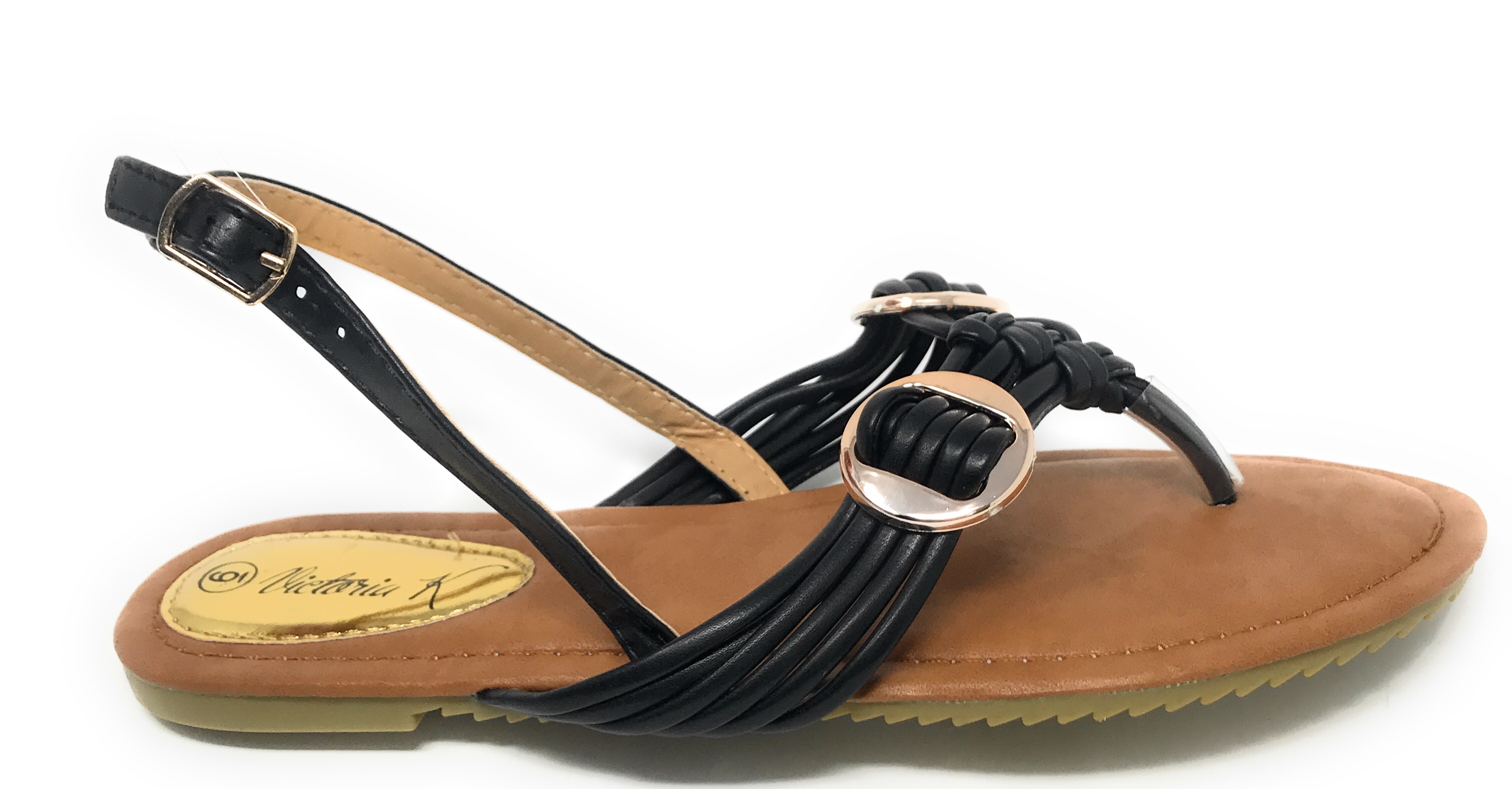 Victoria K Women's Multi Straps With Gold Side Buckles Sandals