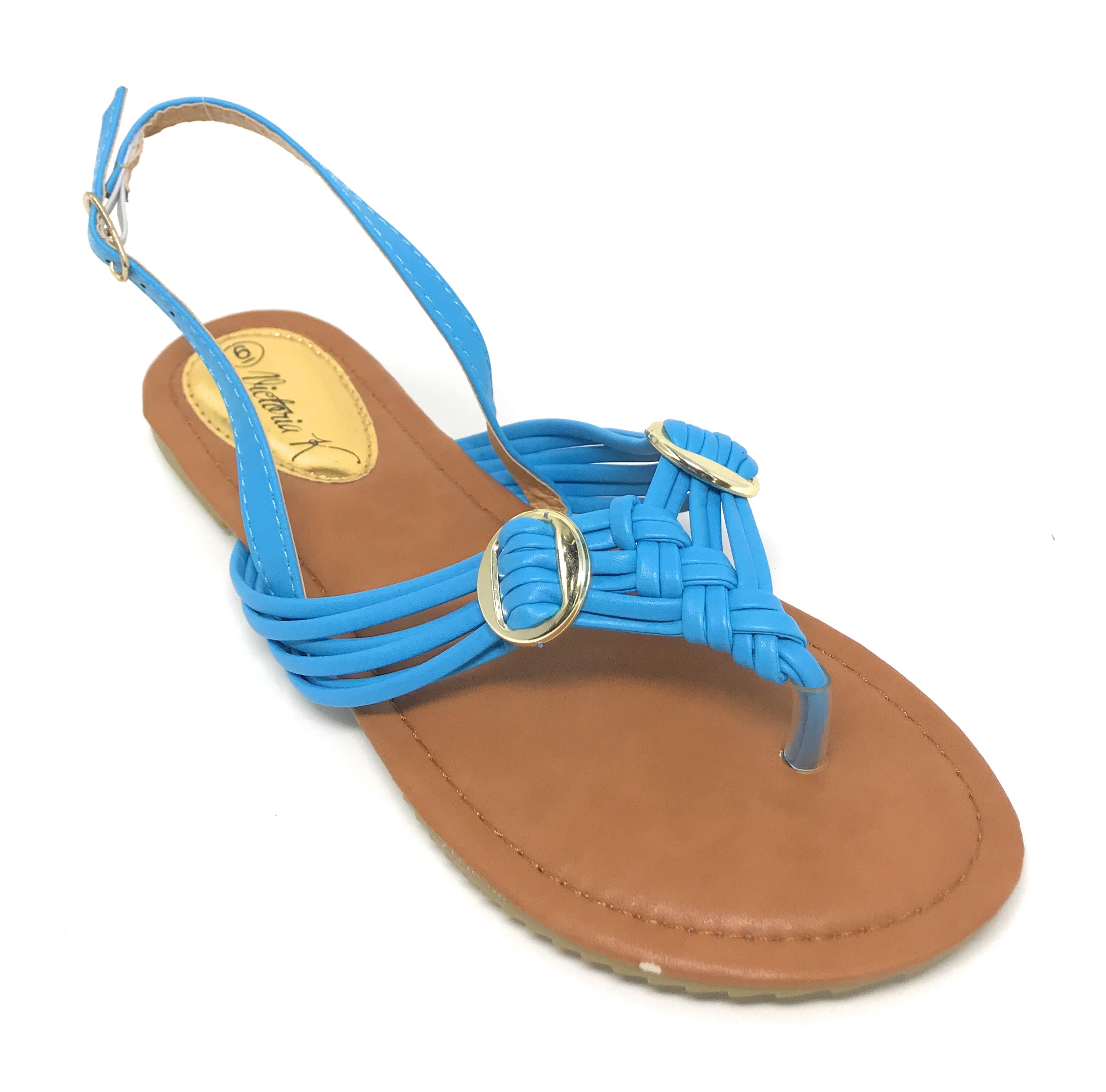 Victoria K Women's Multi Straps With Gold Side Buckles Sandals