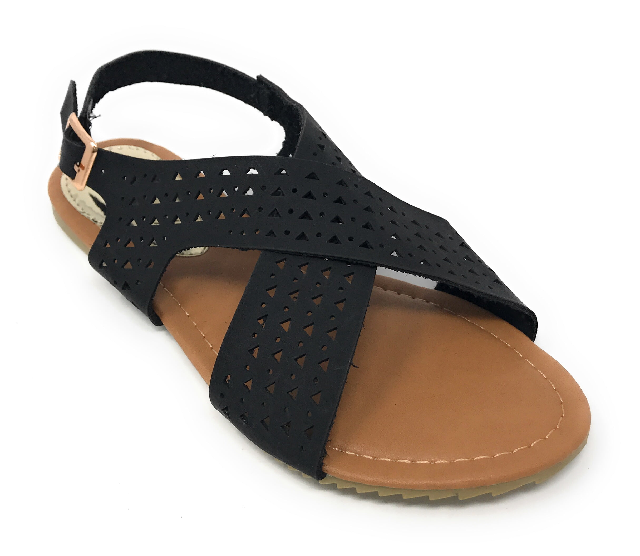 Victoria K Women's Perforated CrissCross Straps With Side Buckle Sandals