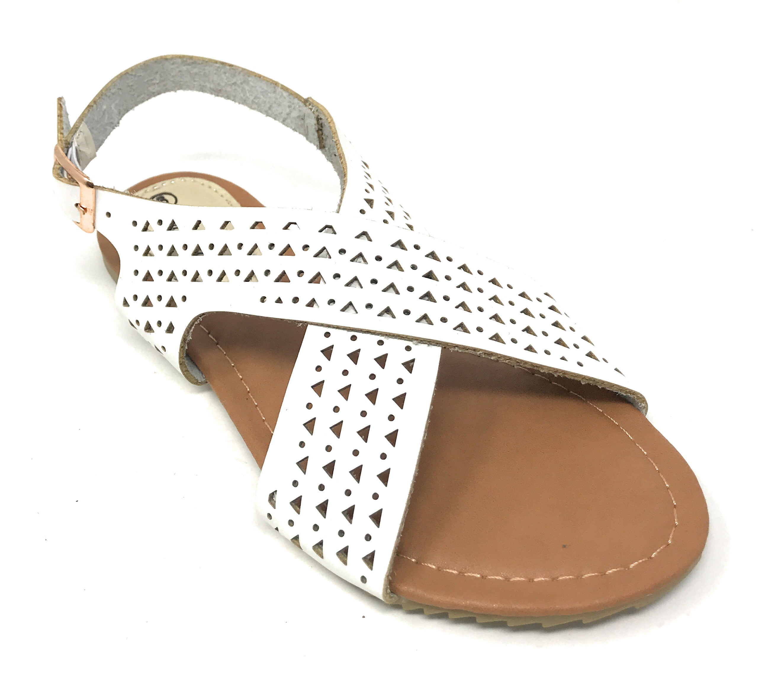 Victoria K Women's Perforated CrissCross Straps With Side Buckle Sandals