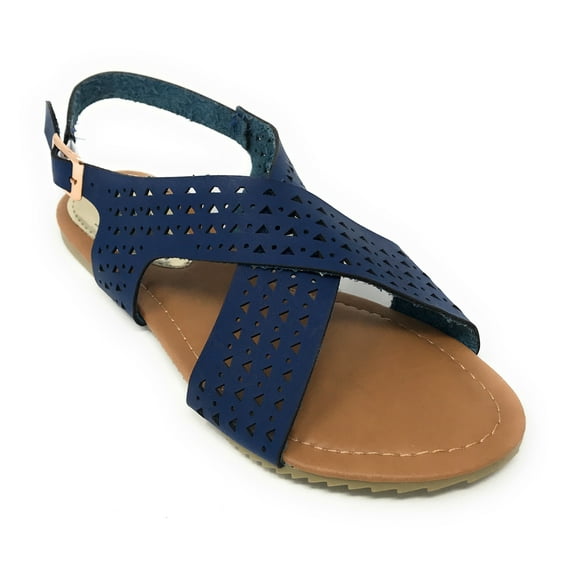 Victoria K Women's Perforated CrissCross Straps With Side Buckle Sandals