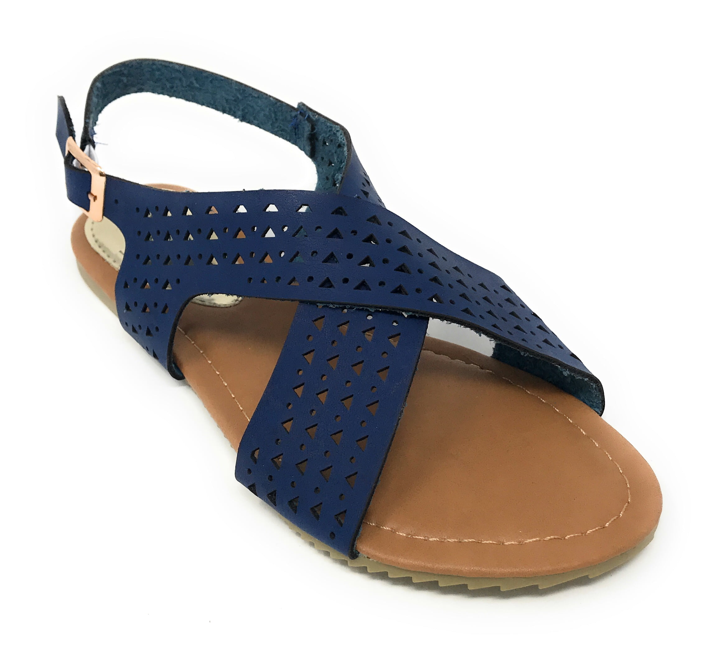 Victoria K Women's Perforated CrissCross Straps With Side Buckle Sandals