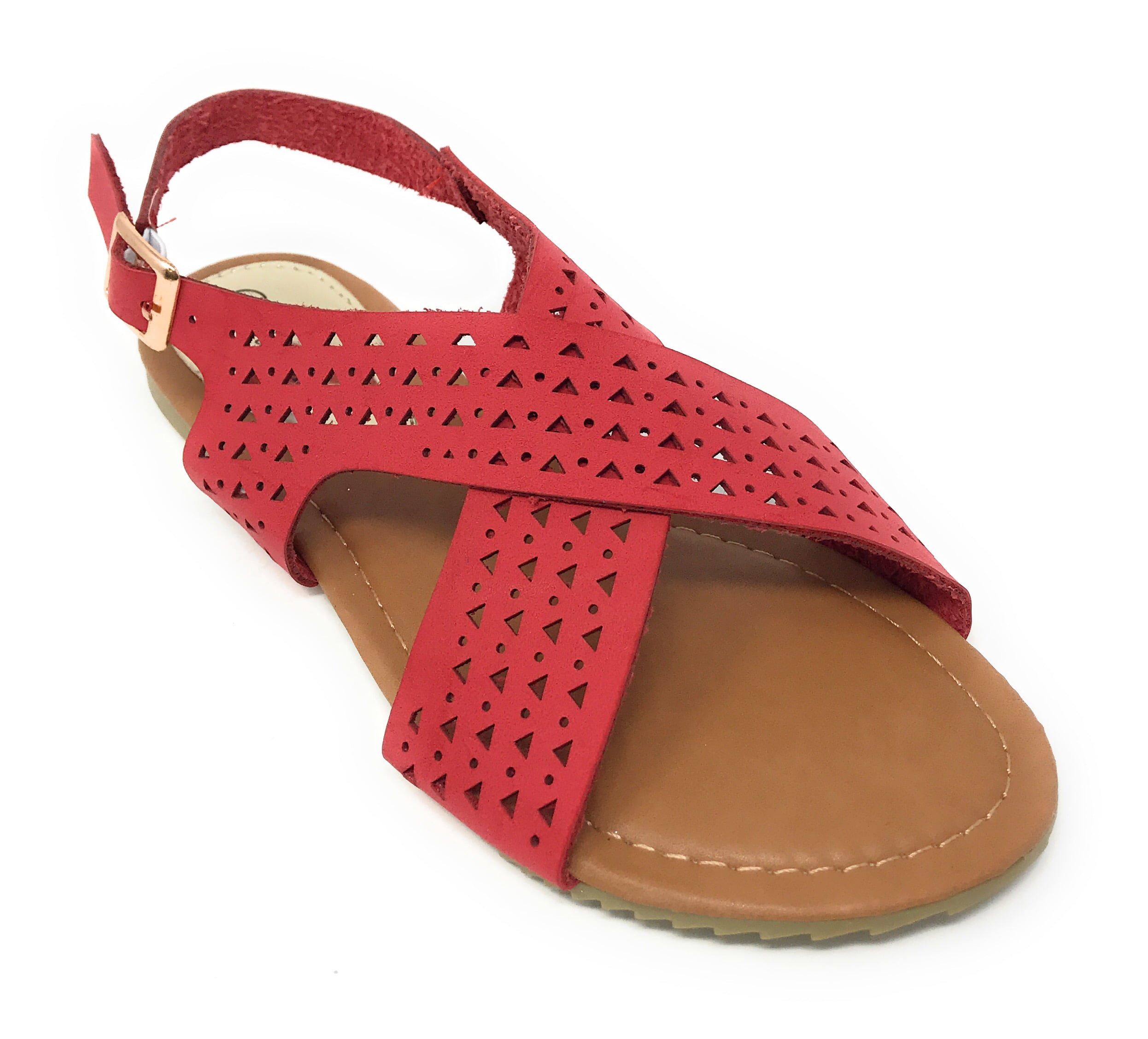 Victoria K Women's Perforated CrissCross Straps With Side Buckle Sandals