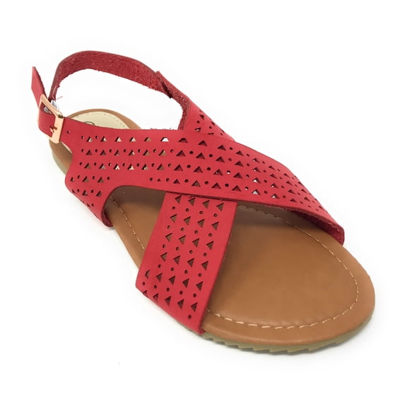 Victoria K Women's Perforated CrissCross Straps With Side Buckle Sandals