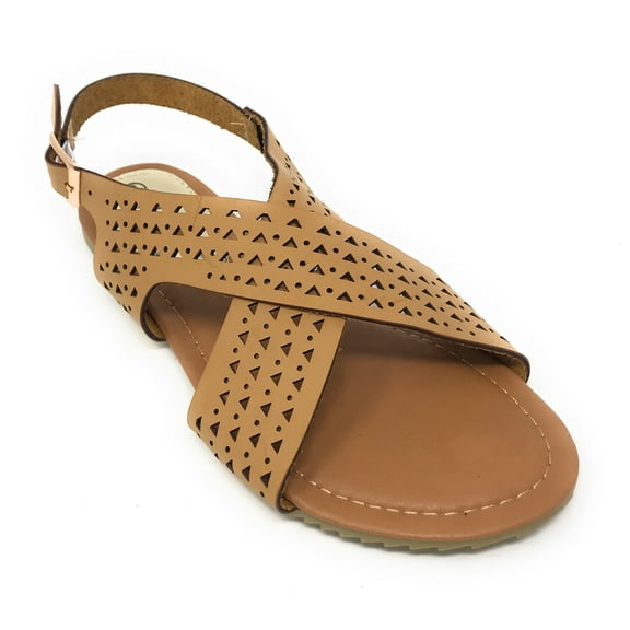 Victoria K Women's Perforated CrissCross Straps With Side Buckle Sandals