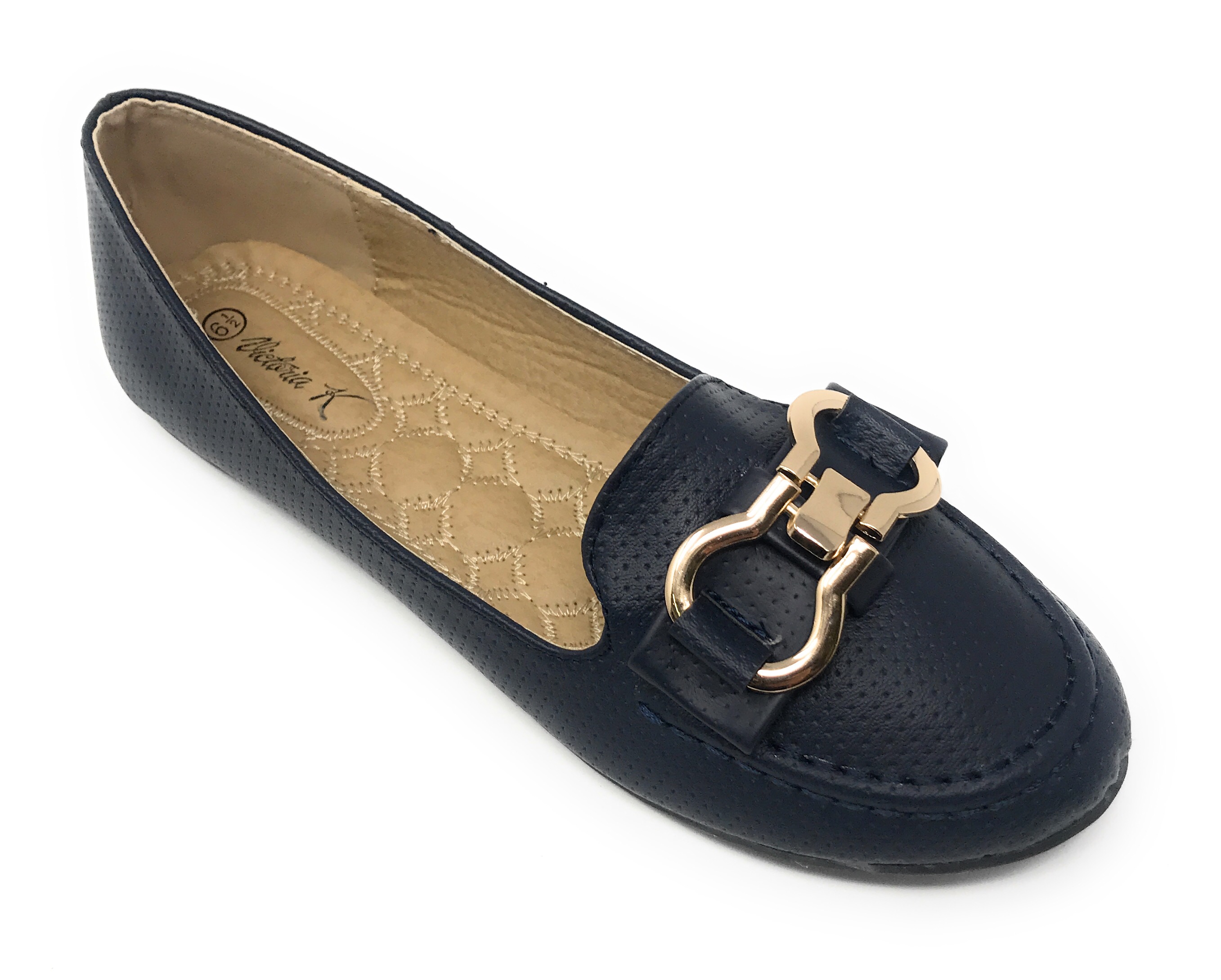 Victoria K Women's Pindot Gold Buckle Loafer Flats