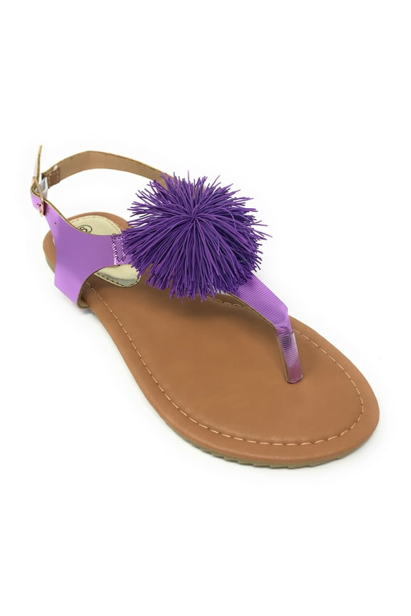 Women's PomPom With Side Buckle Sandals