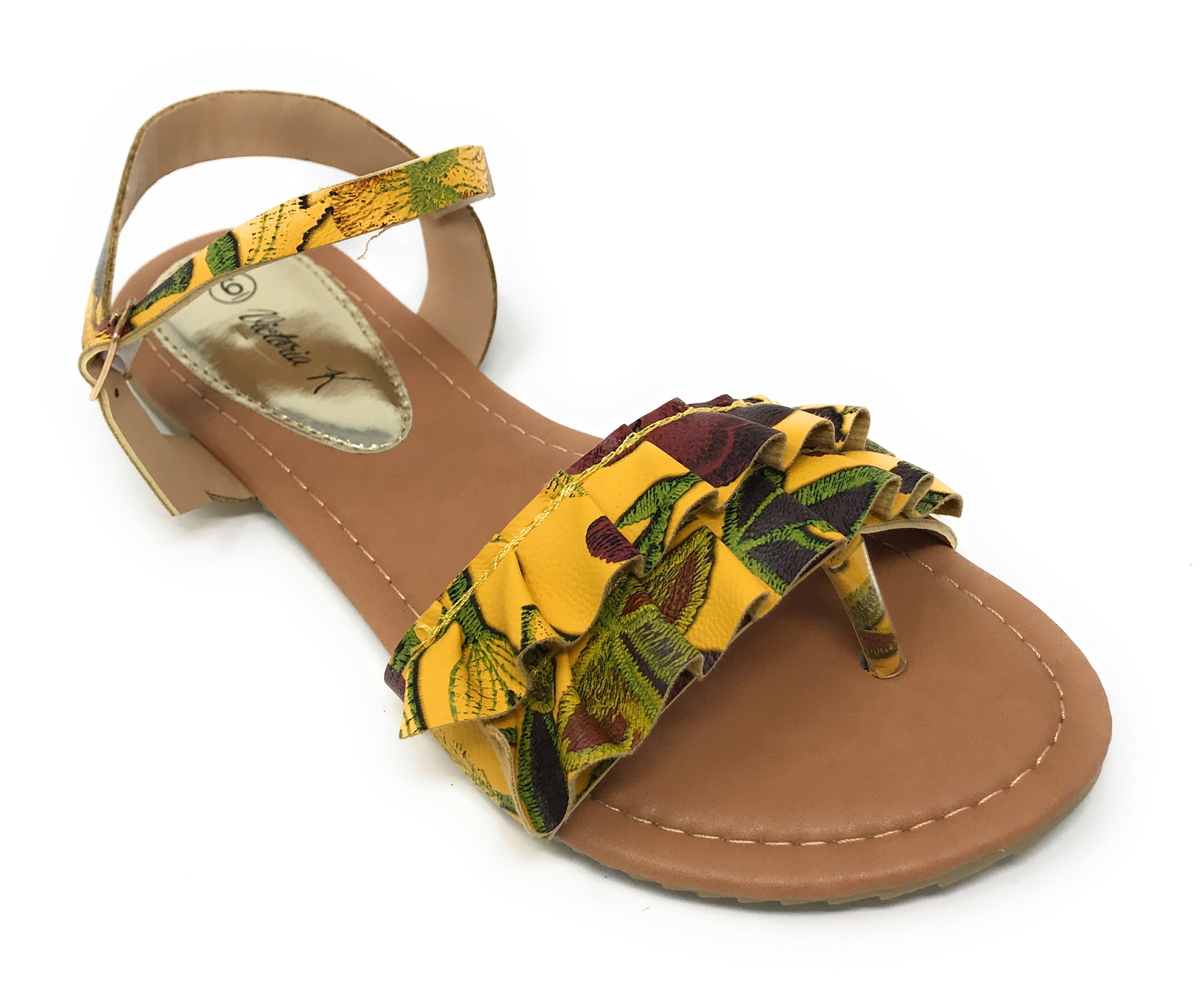Victoria K Women's Printed Floral Ruffels Sandals
