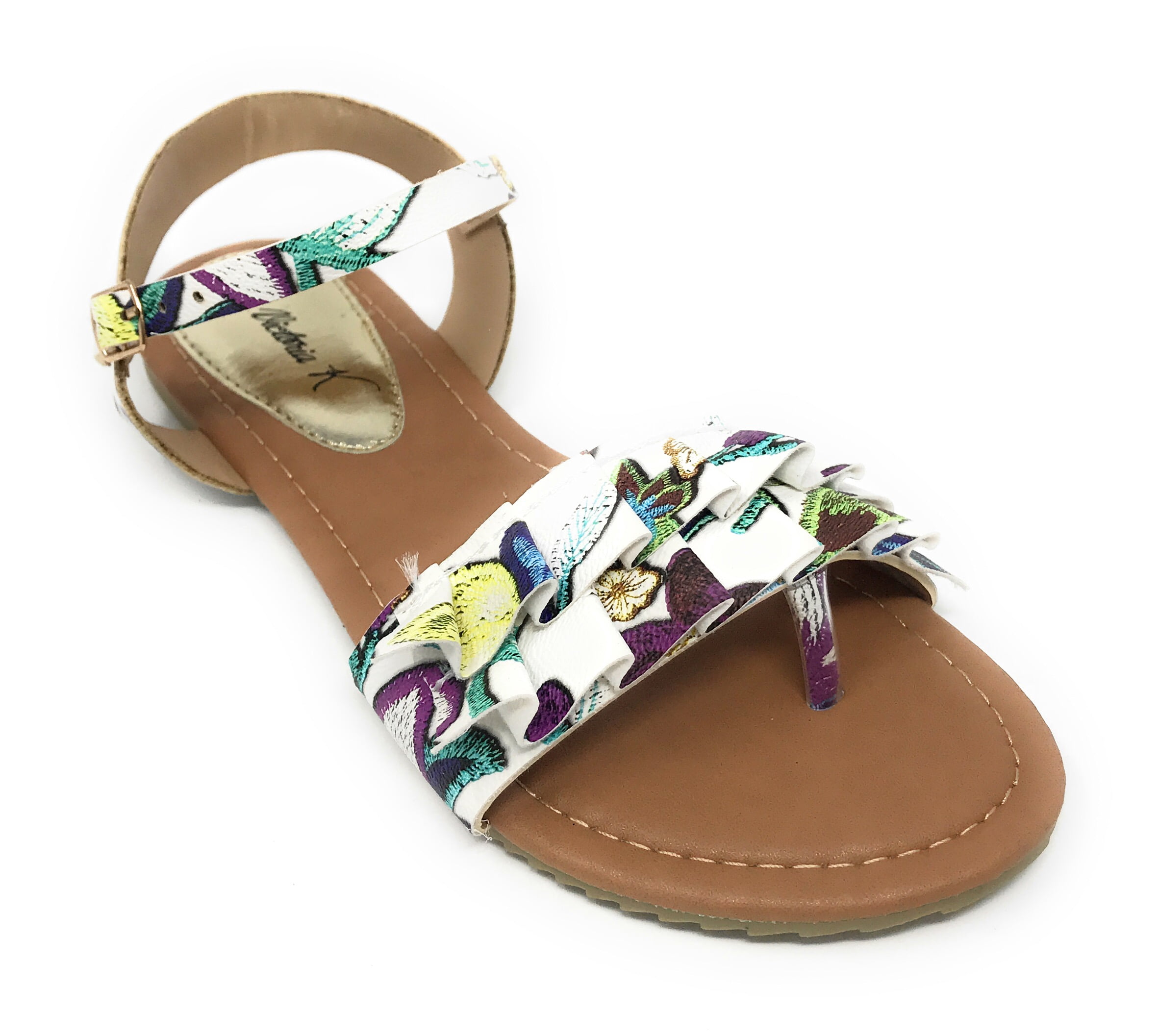 Victoria K Women's Printed Floral Ruffels Sandals