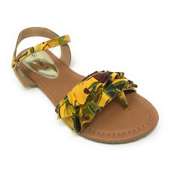Victoria K Women's Printed Floral Ruffels Sandals