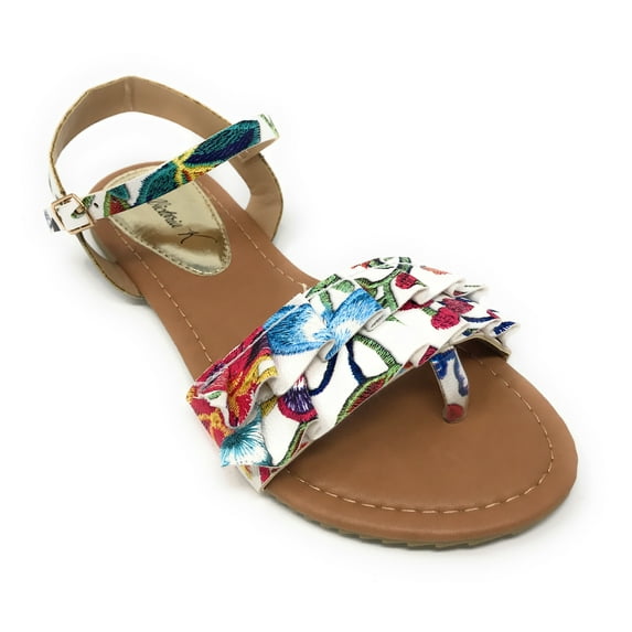 Victoria K Women's Printed Floral Ruffels Sandals