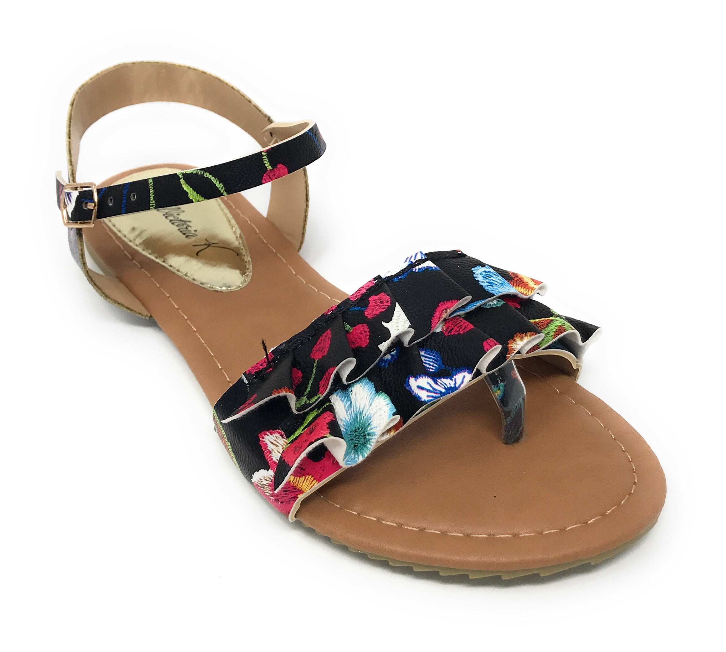 Victoria K Women's Printed Floral Ruffels Sandals