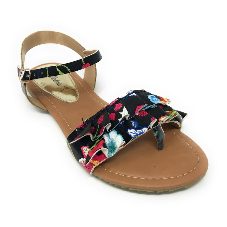 Victoria K Women s Printed Floral Ruffels Sandals Walmart