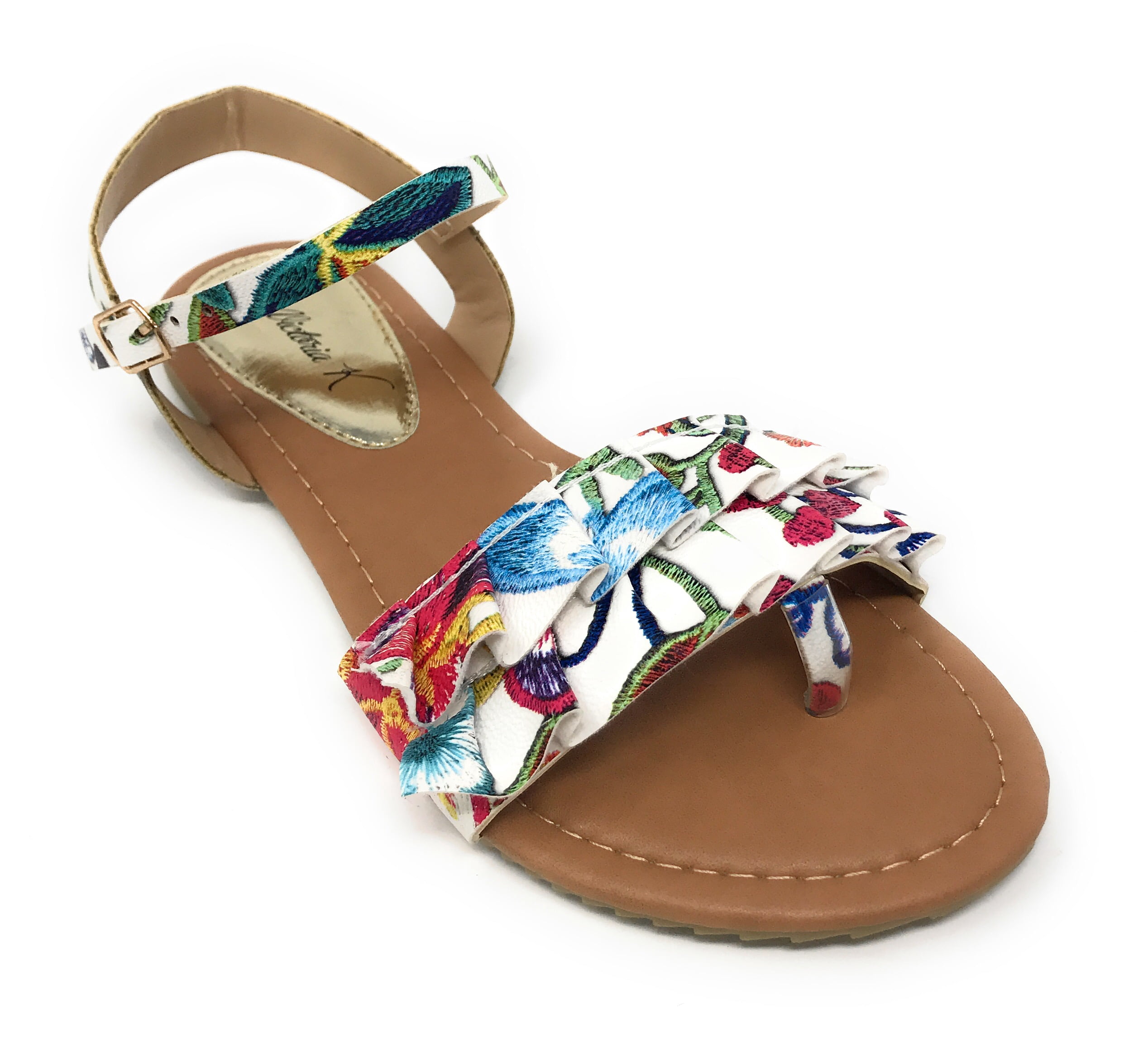 Victoria K Women's Printed Floral Ruffels Sandals