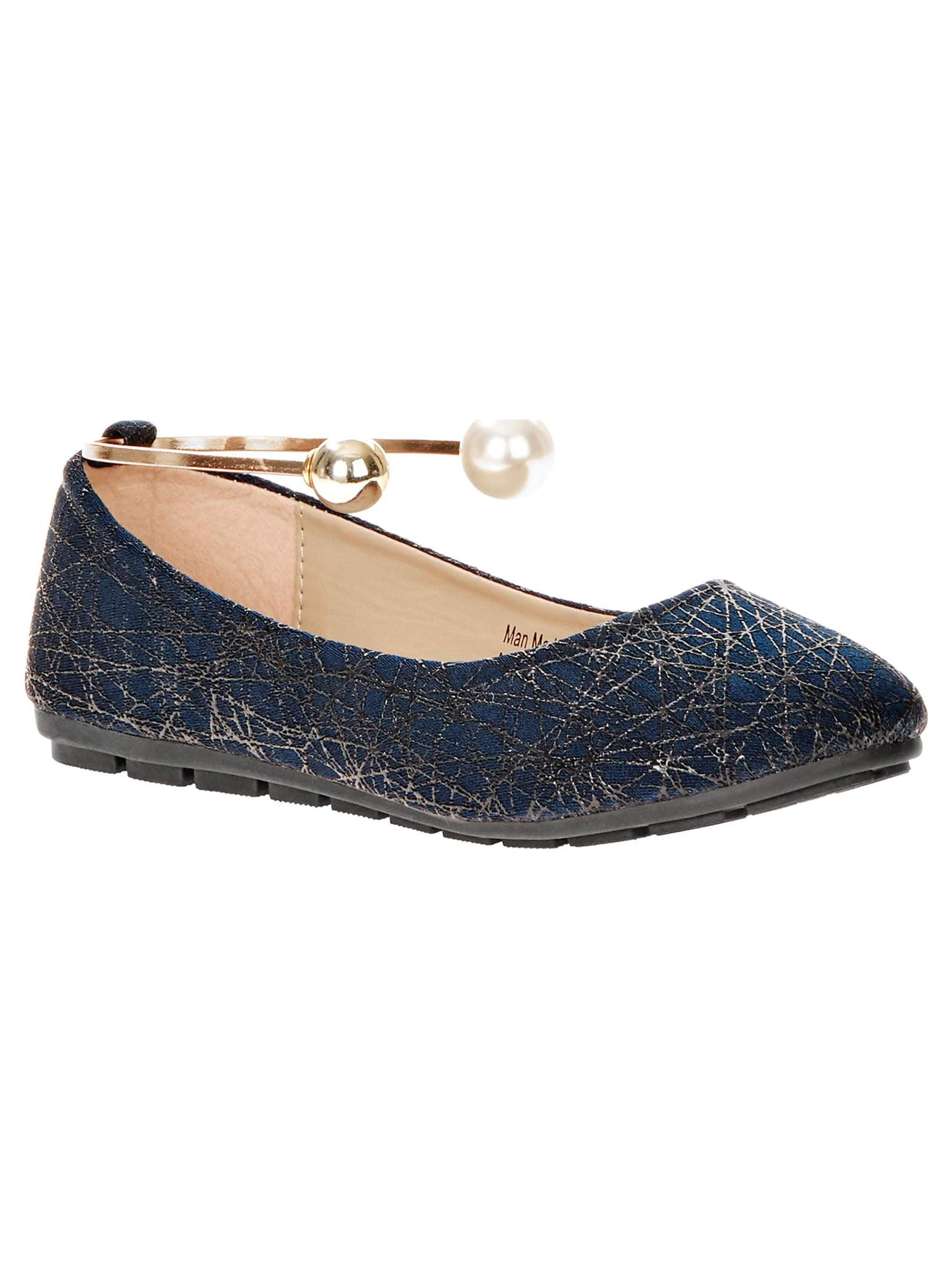 Victoria K Women's Retro Print With Pearl And Gold Ornament Ankle Bracelet Ballet Flats