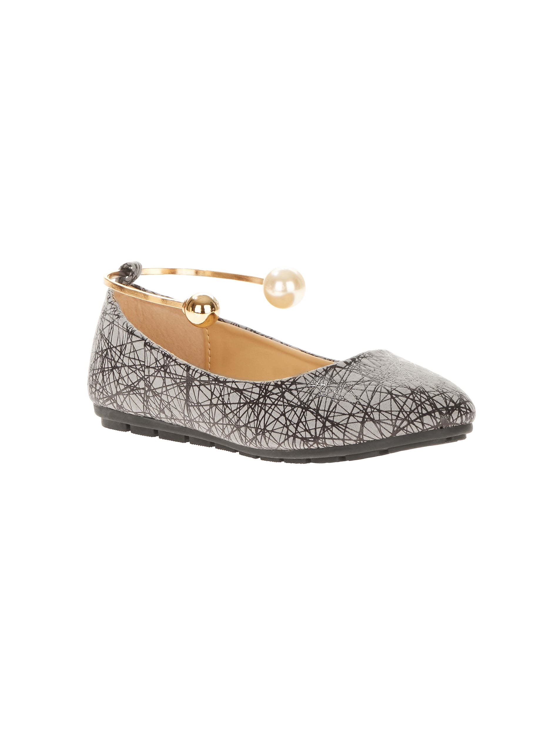 Victoria K Women's Retro Print With Pearl And Gold Ornament Ankle Bracelet Ballet Flats