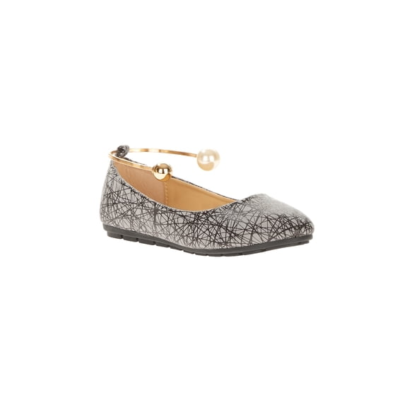 Victoria K Women's Retro Print With Pearl And Gold Ornament Ankle Bracelet Ballet Flats