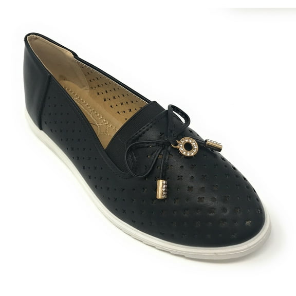 Victoria K Women's Rhinestone Emblem With Bow Tie Embossed Casual Flats