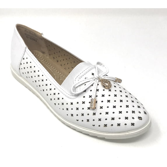 Victoria K Women's Rhinestone Emblem With Bow Tie Embossed Casual Flats
